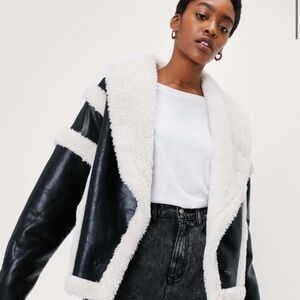 Nasty Gal Faux Fur Lined Faux Leather Aviator Jacket